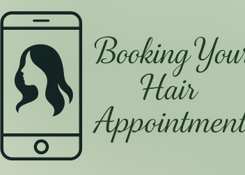 Outline of a smartphone with a woman's silhouette and the text 'Booking Your Hair Appointment' in a stylish font